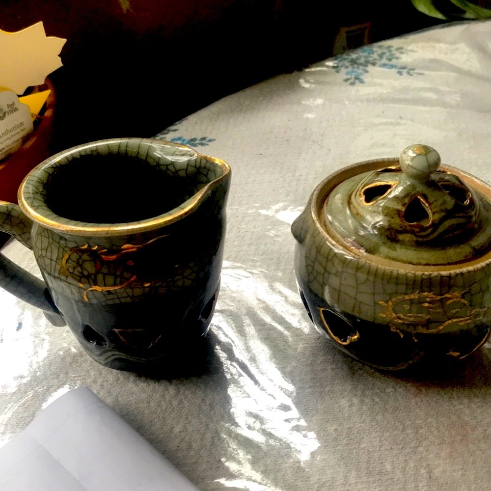 MCM Antique unique gold horses Sugar Creamer ceramic